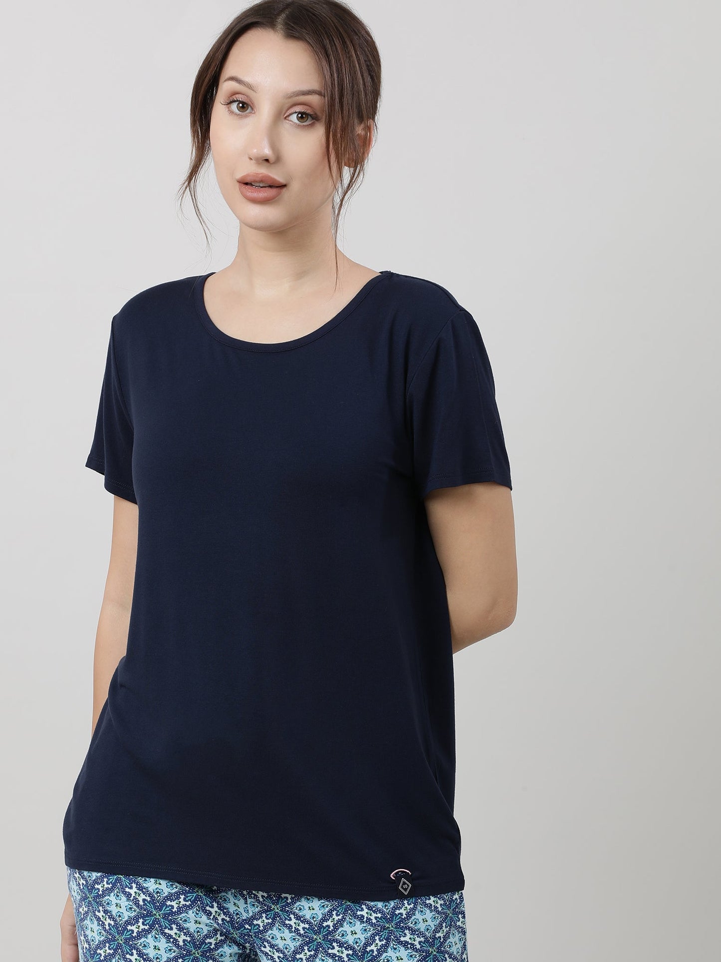 Women Navy Blue Short Sleeves T shirt