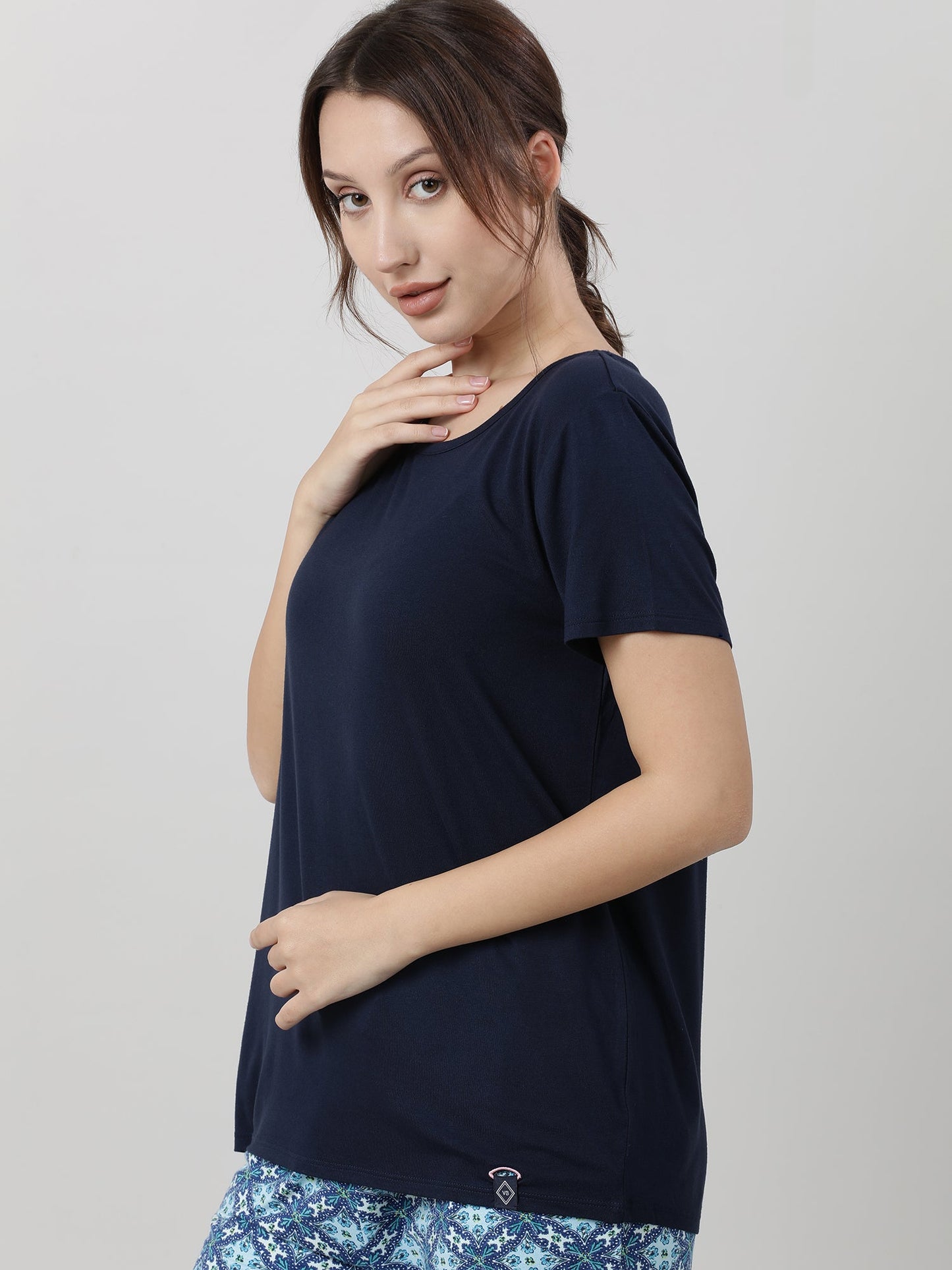 Women Navy Blue Short Sleeves T shirt