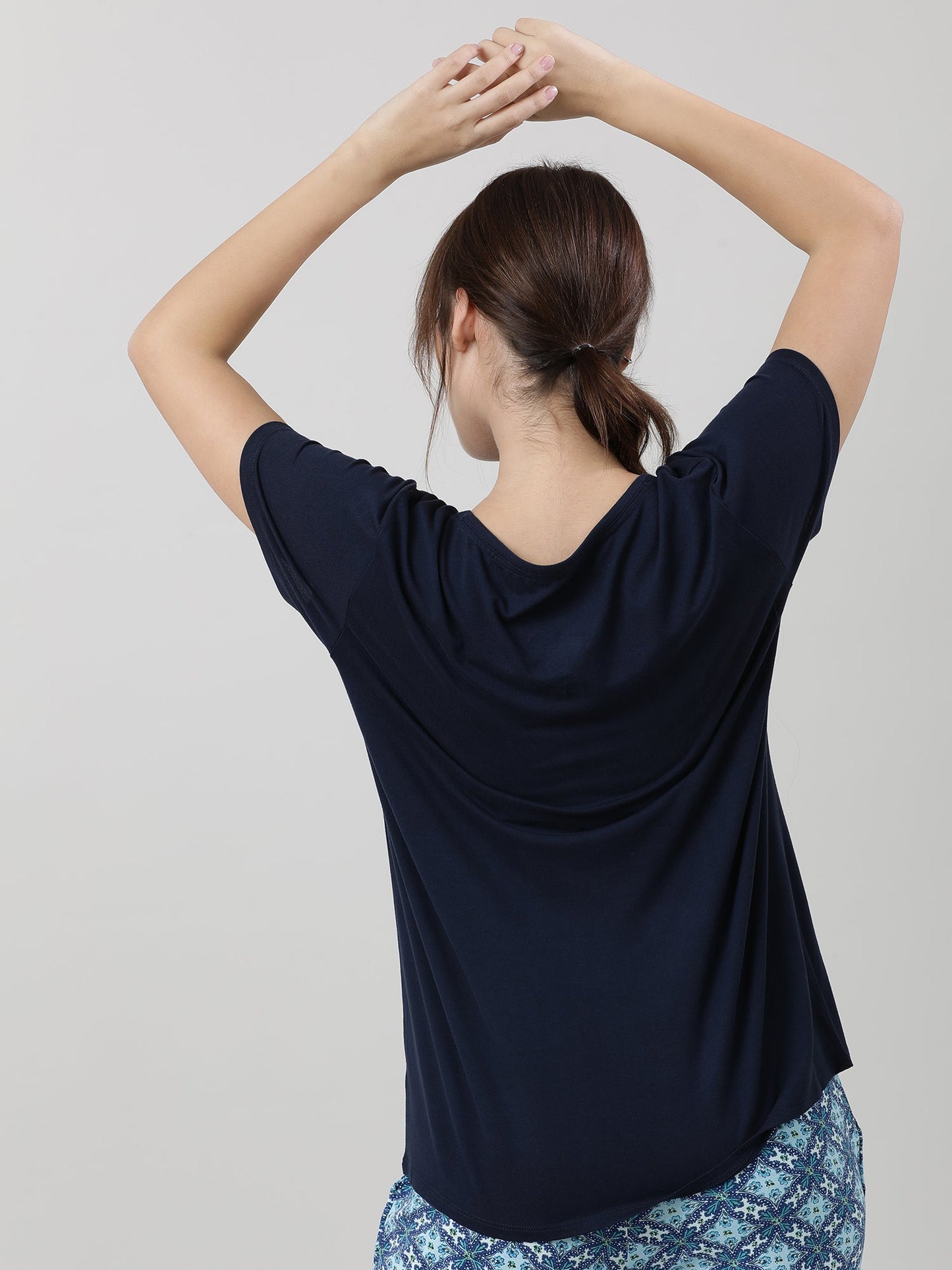 Women Navy Blue Short Sleeves T shirt