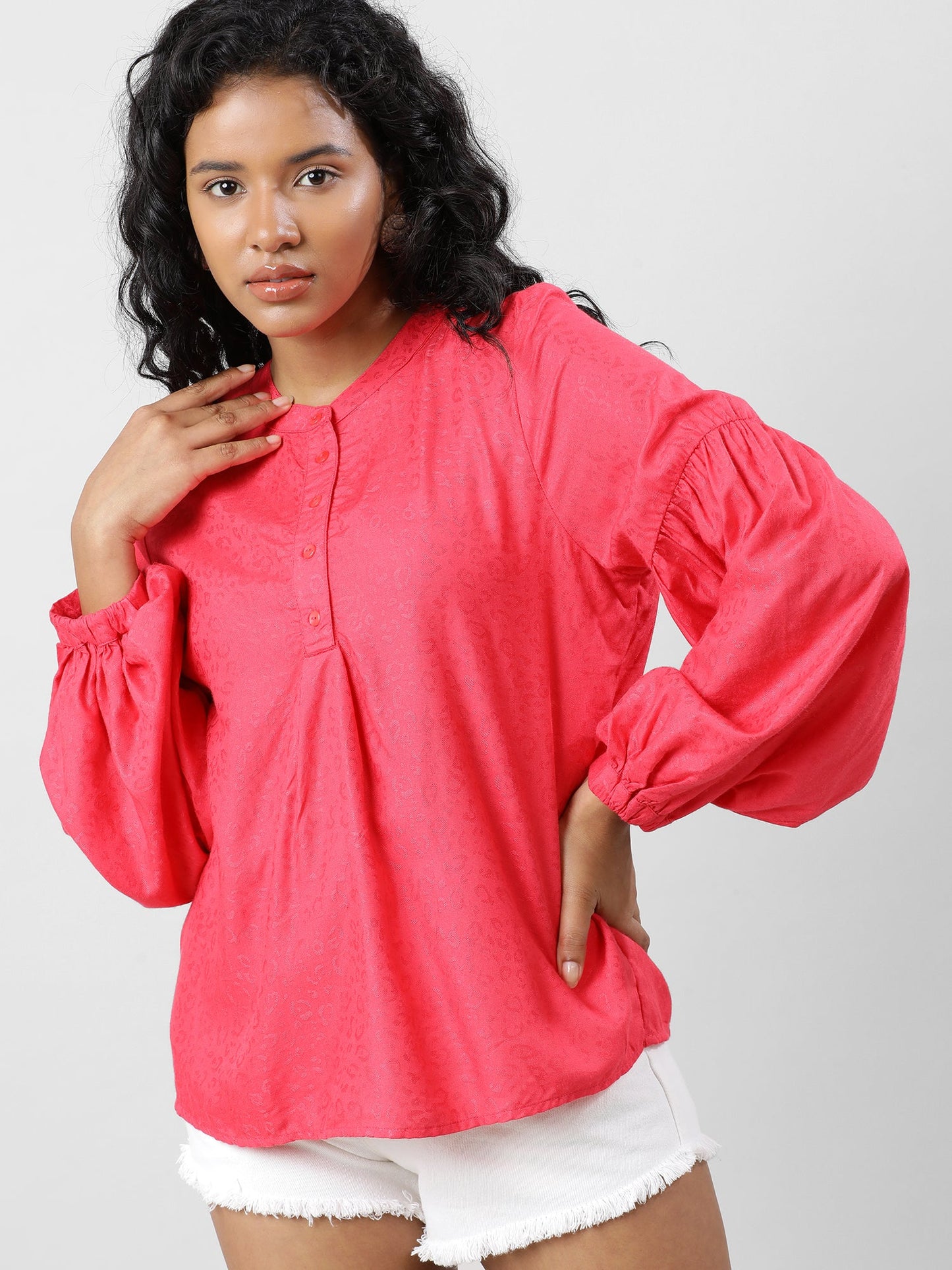 Versatile V Neck Tonal Print Top