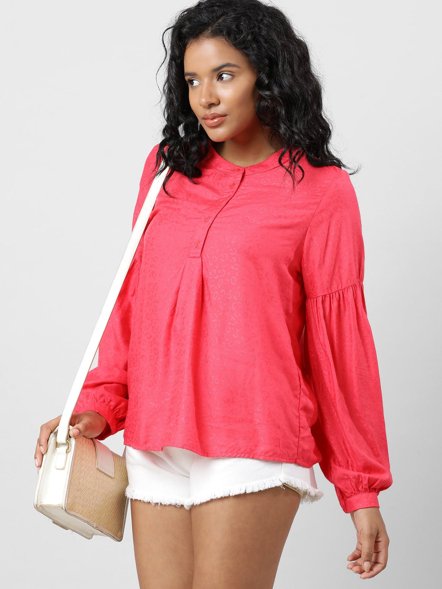 Versatile V Neck Tonal Print Top