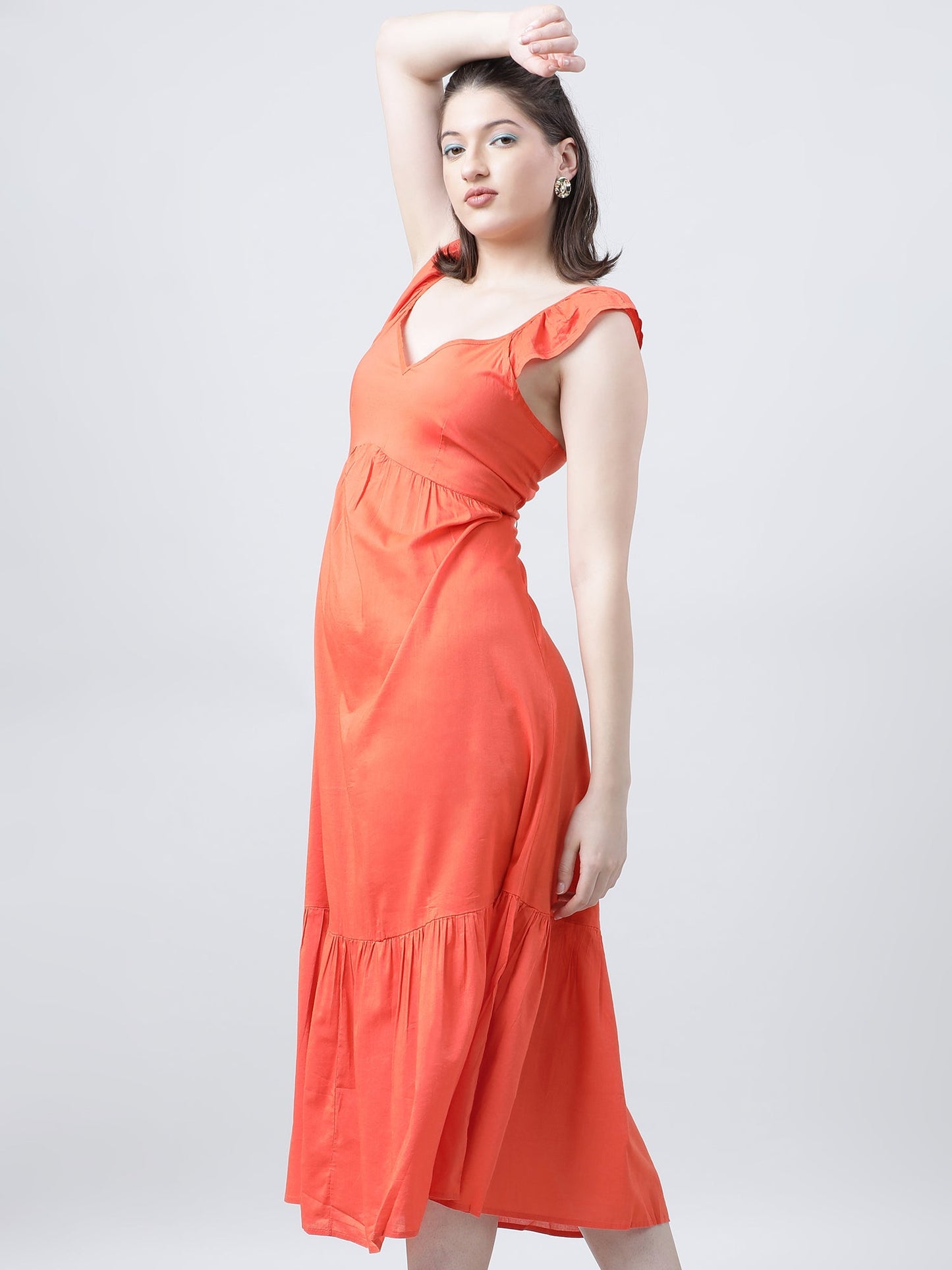 Women Regular Fit Orange Summer Midi Dress