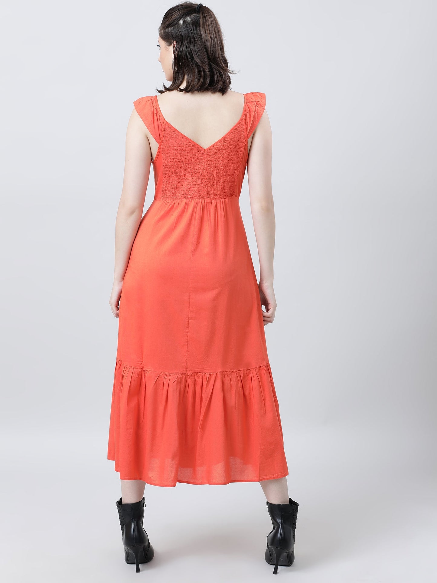 Women Regular Fit Orange Summer Midi Dress