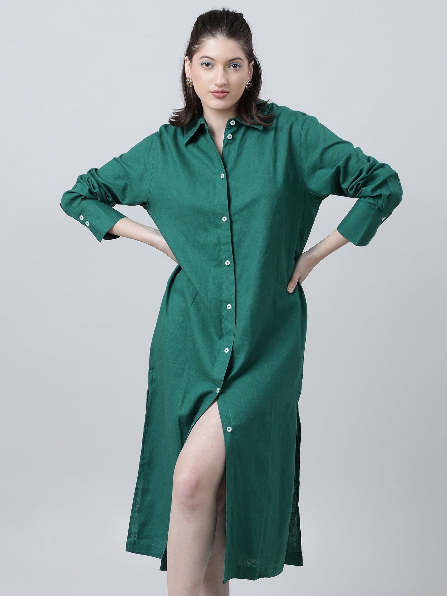 Women Green Oversized Shirt Dress