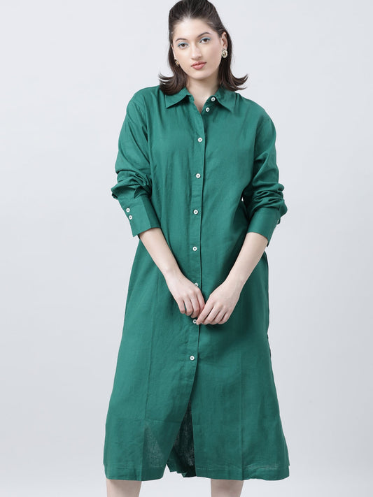 Women Green Oversized Shirt Dress