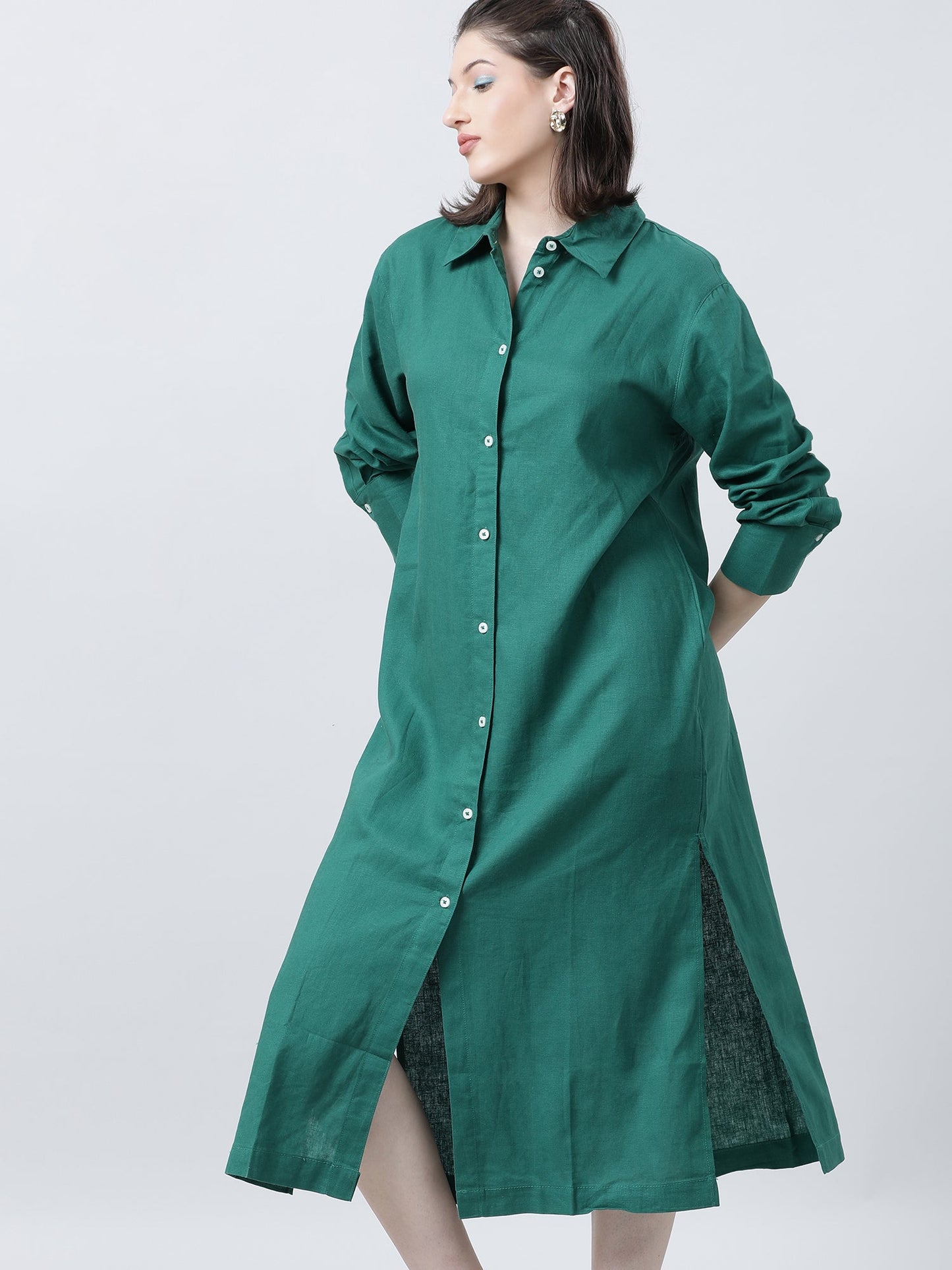Women Green Oversized Shirt Dress