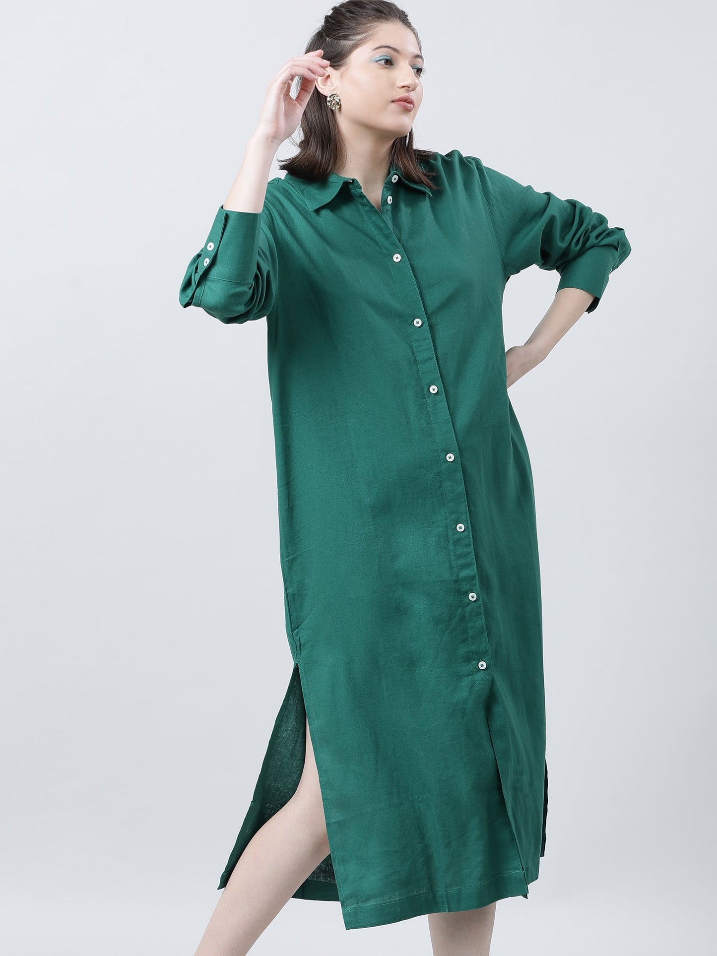 Women Green Oversized Shirt Dress