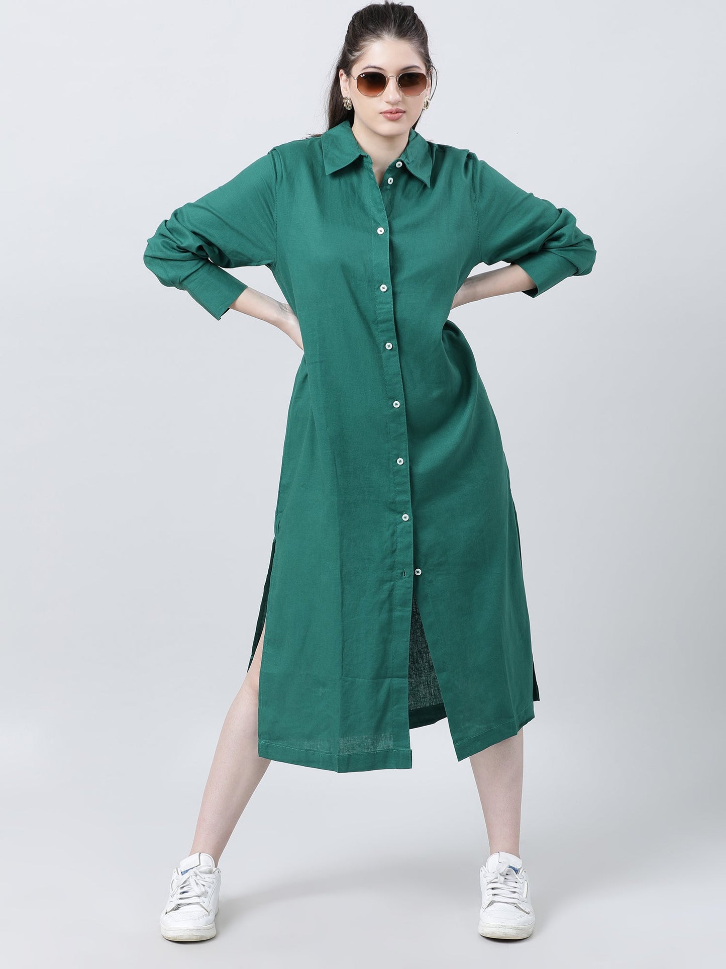 Women Green Oversized Shirt Dress