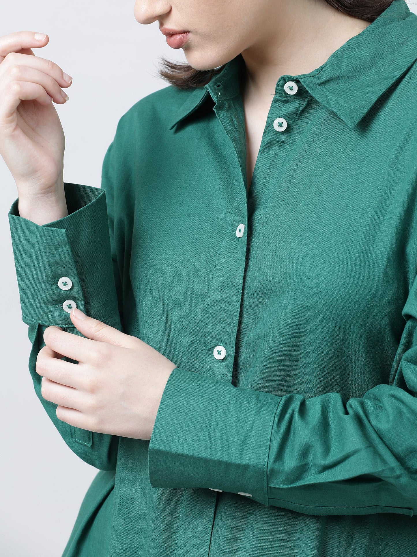 Women Green Oversized Shirt Dress