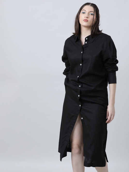 Women Black Oversized Shirt Dress