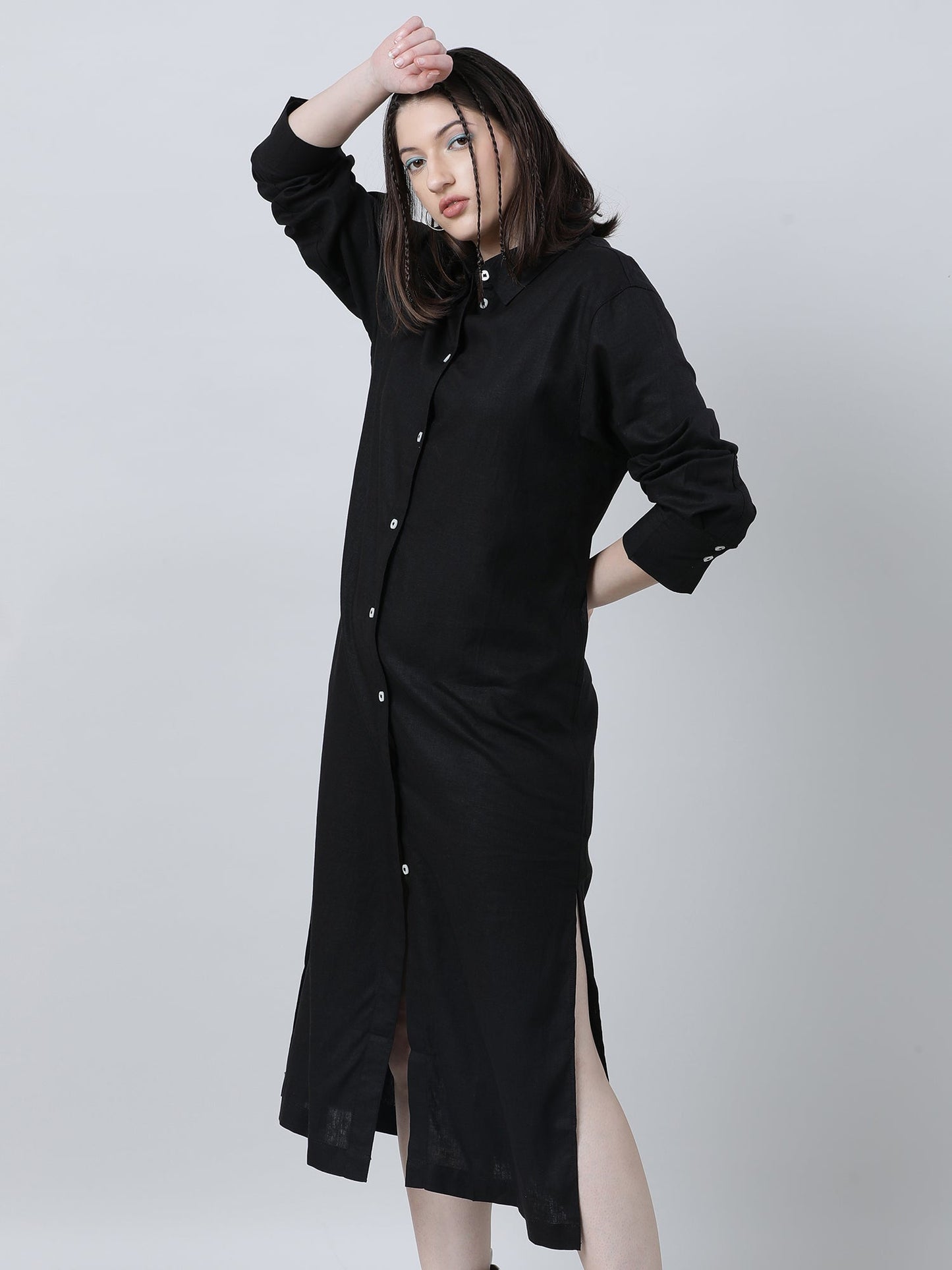 Women Black Oversized Shirt Dress