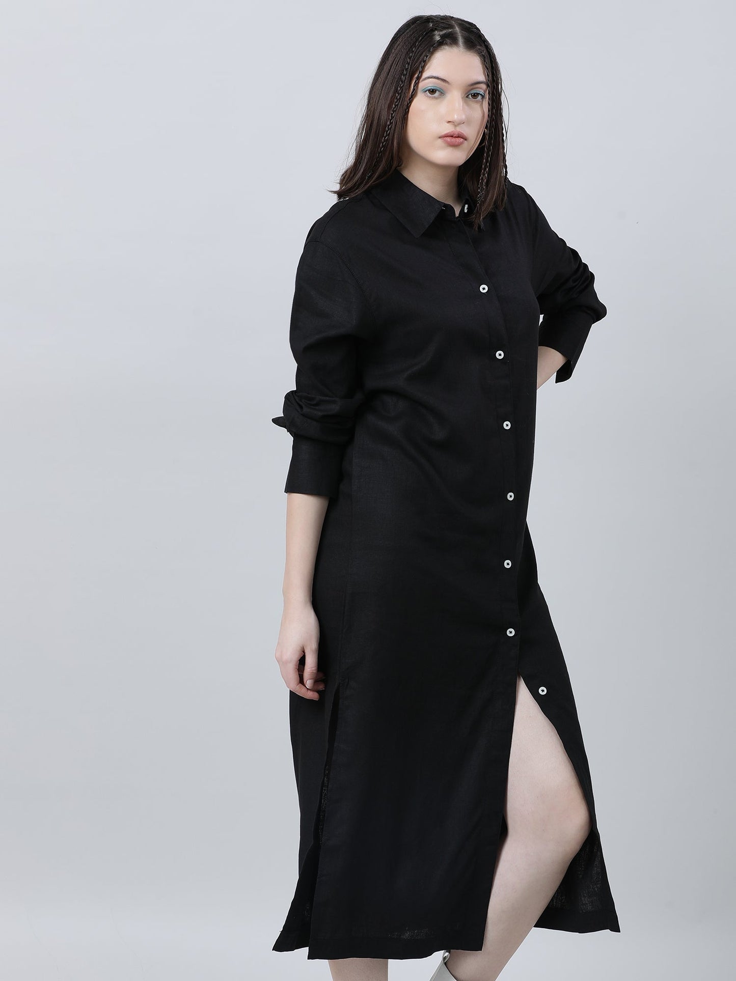 Women Black Oversized Shirt Dress