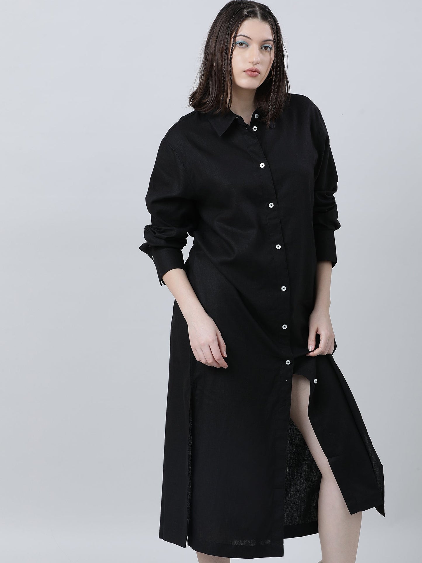 Women Black Oversized Shirt Dress