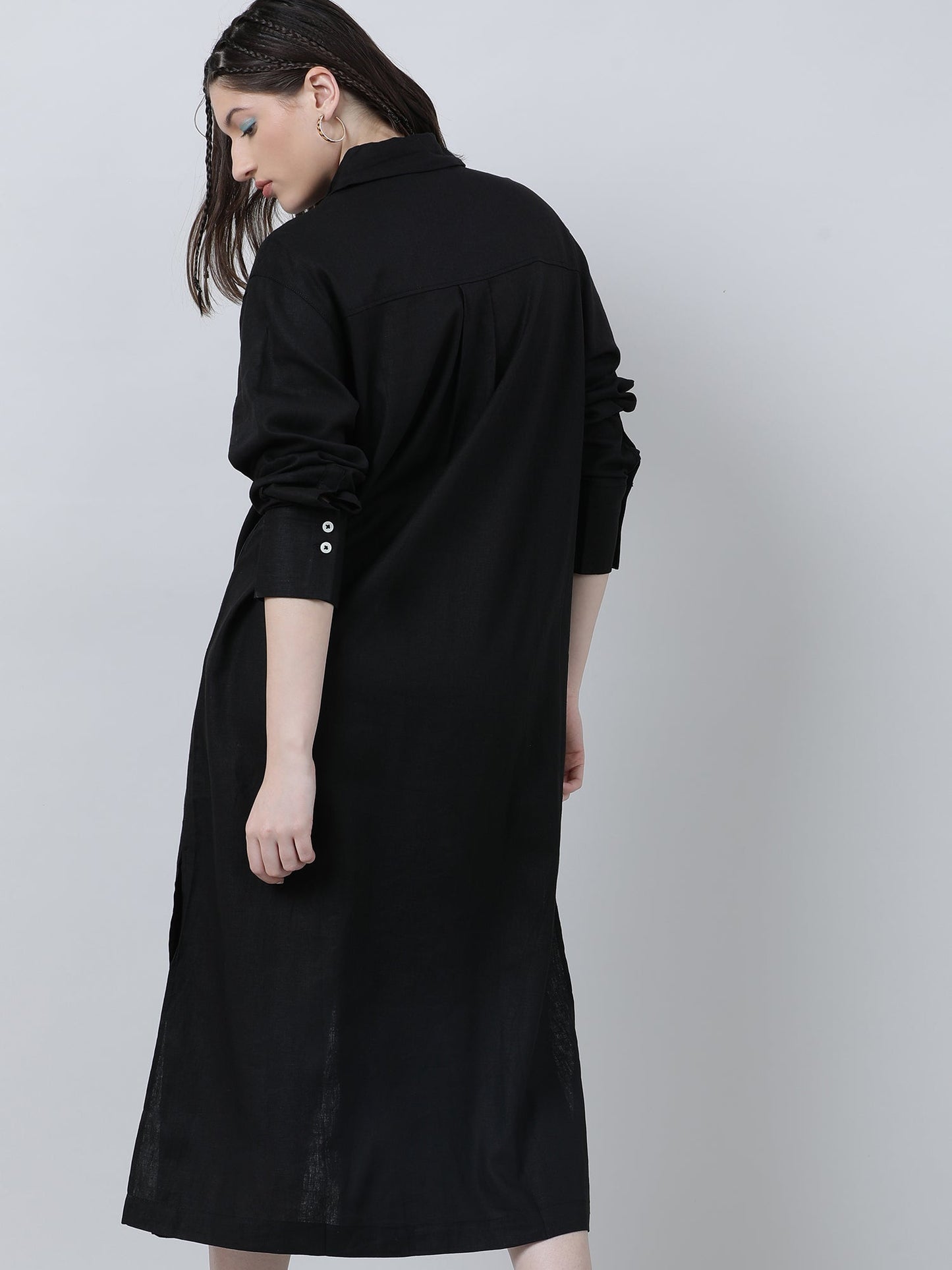 Women Black Oversized Shirt Dress