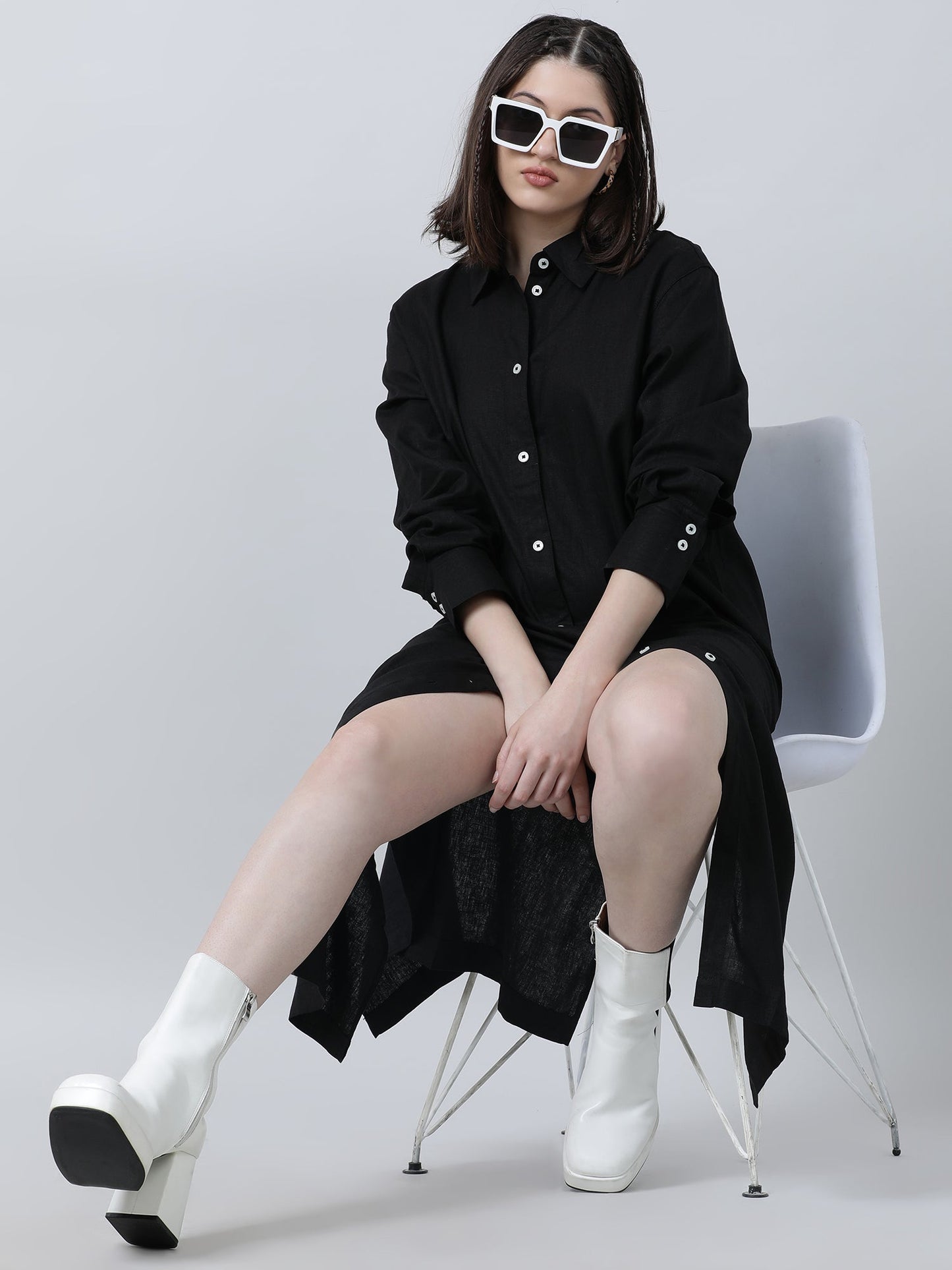 Women Black Oversized Shirt Dress