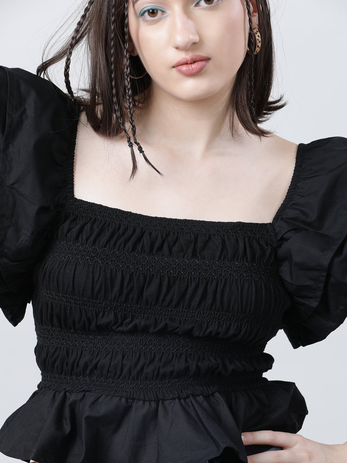 Women Black Striped Square Neck Sleeveless Top