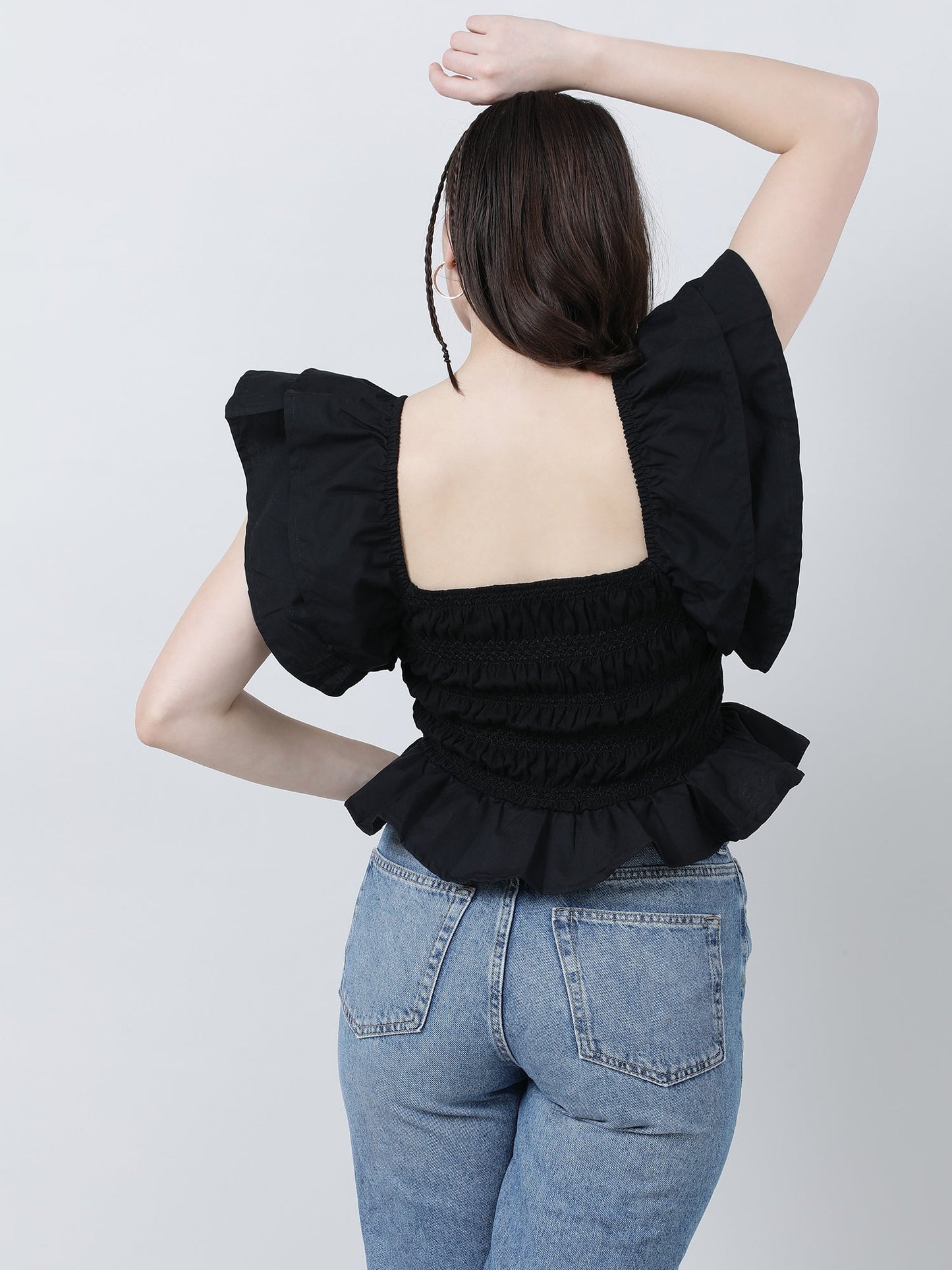 Women Black Striped Square Neck Sleeveless Top