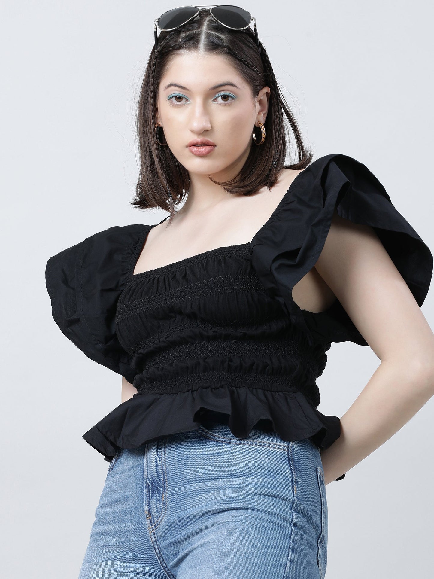 Women Black Striped Square Neck Sleeveless Top