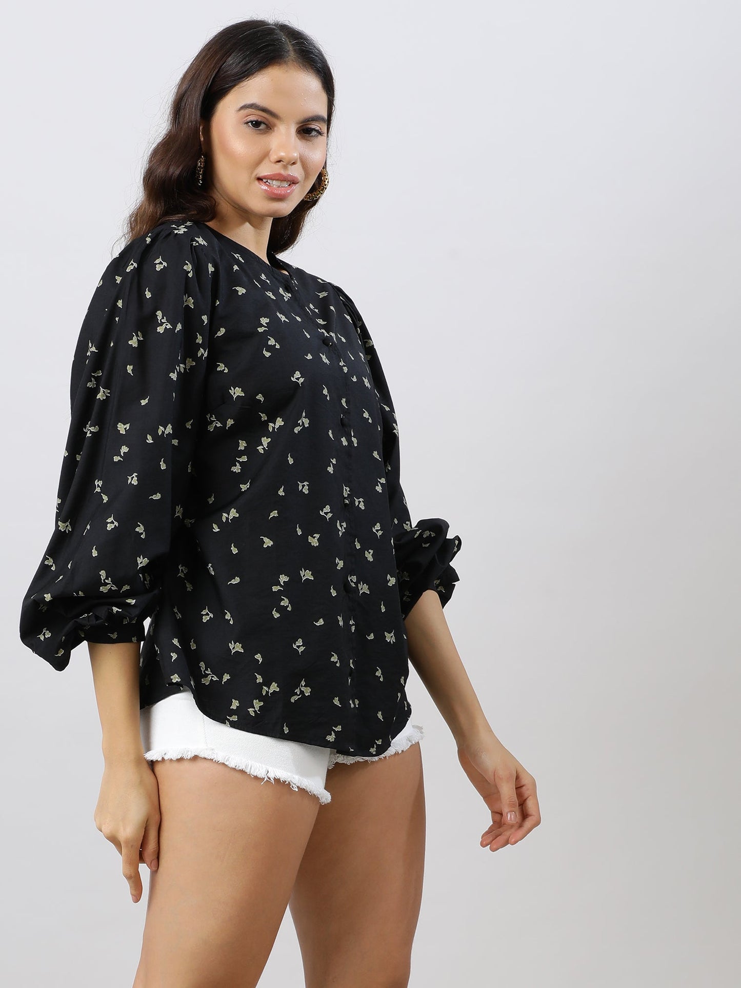 Casual Chic Black Floral Printed Shirt