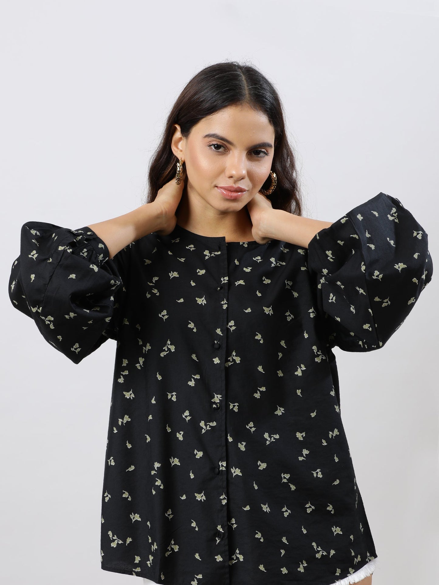 Casual Chic Black Floral Printed Shirt