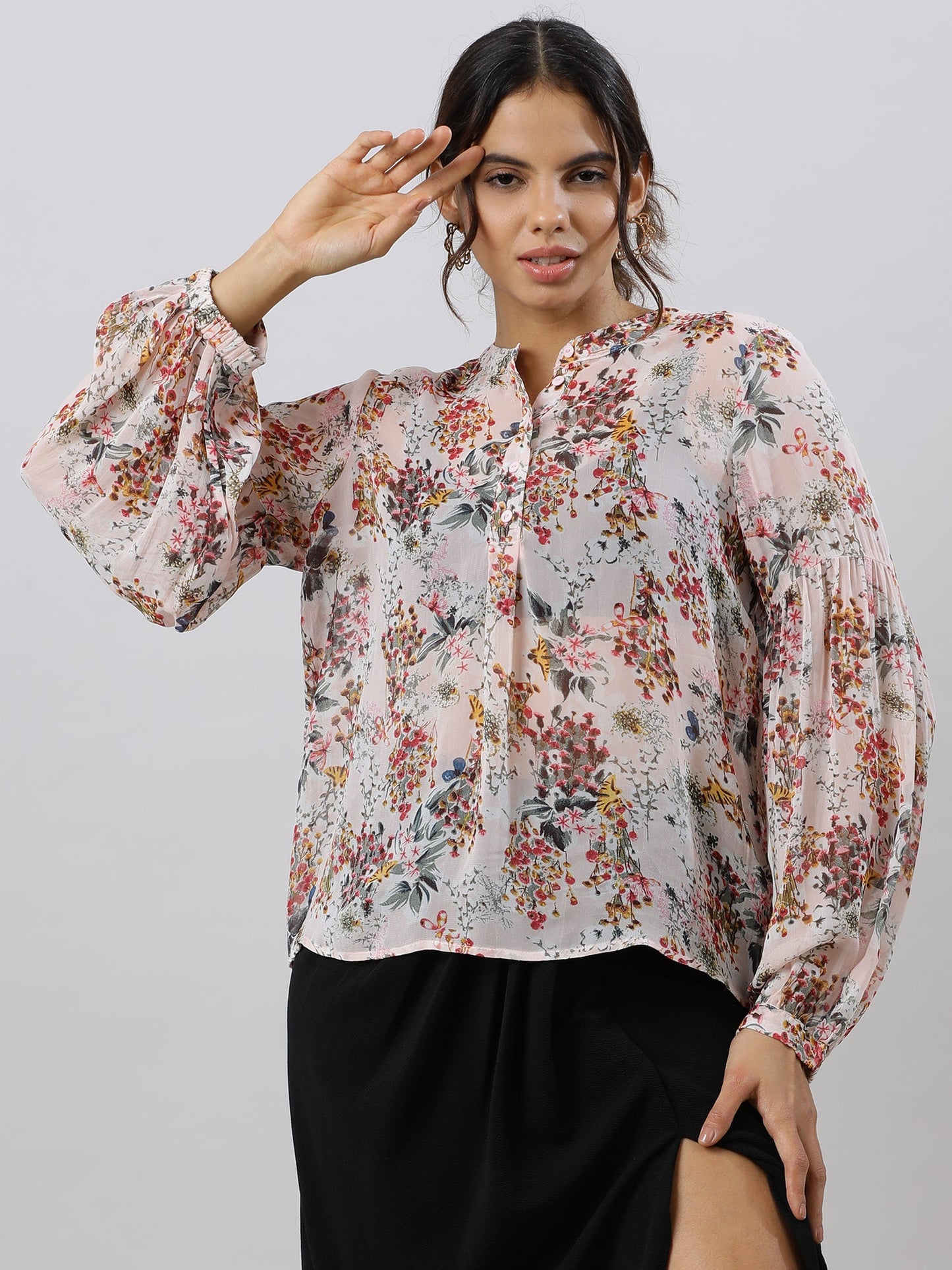 Stylish Drop Shoulder Floral Print Top