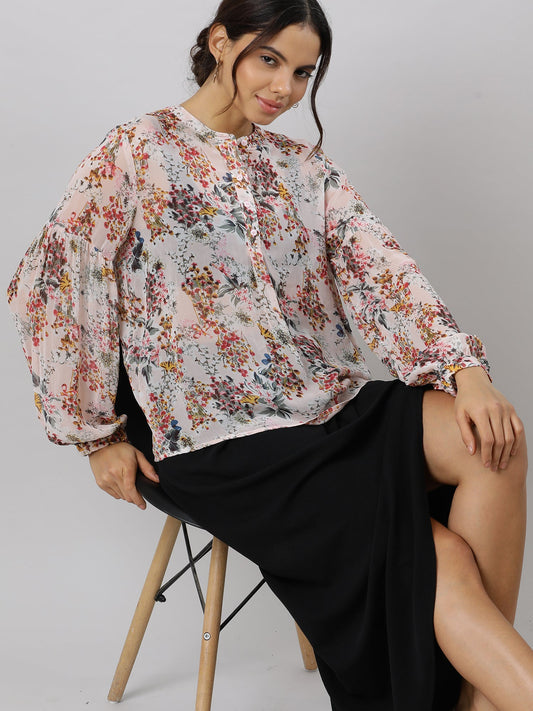 Stylish Drop Shoulder Floral Print Top