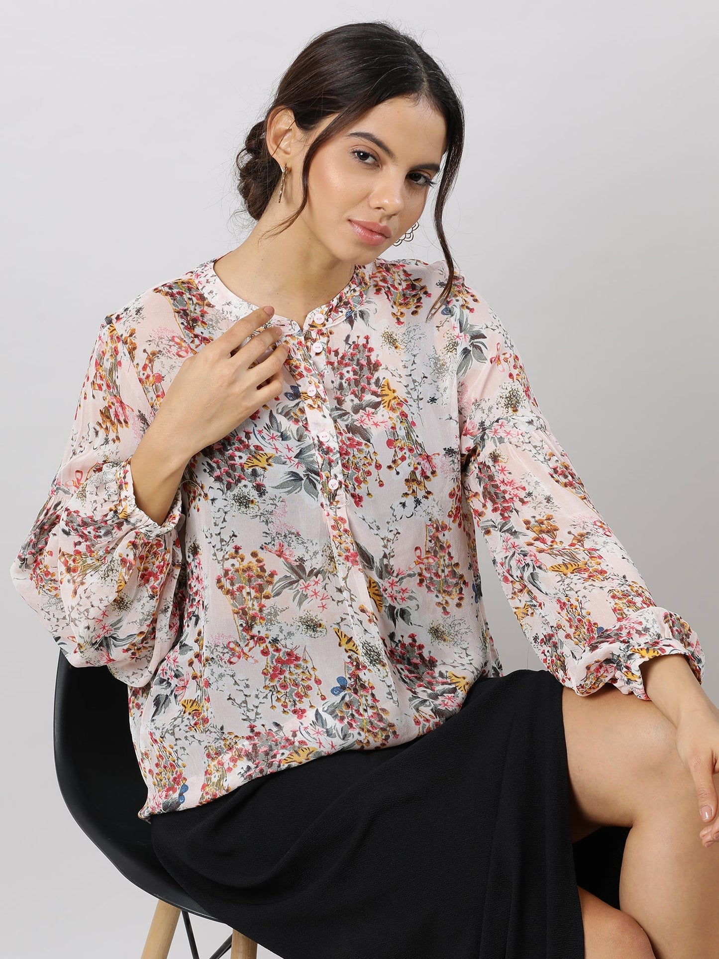 Stylish Drop Shoulder Floral Print Top