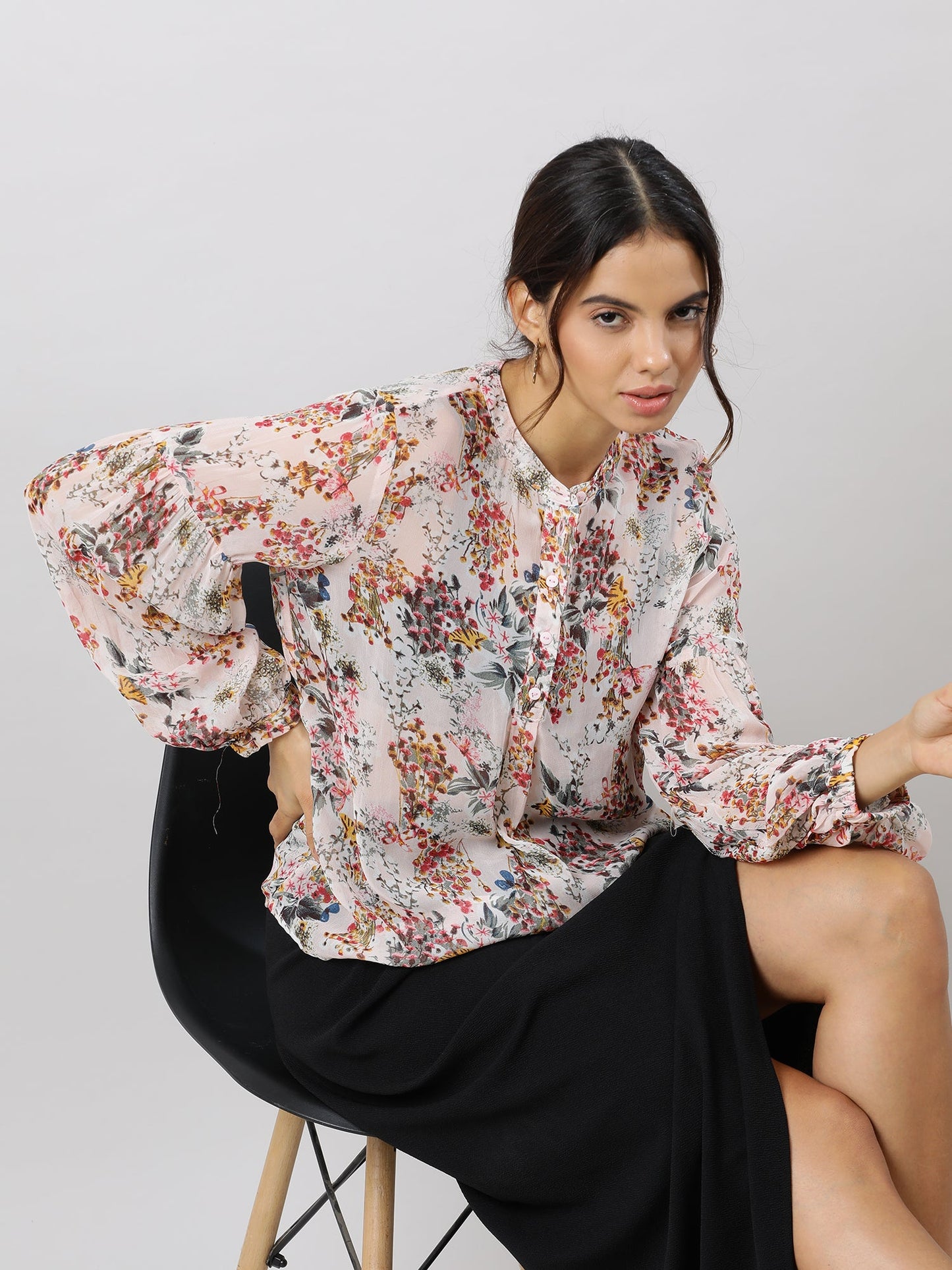 Stylish Drop Shoulder Floral Print Top