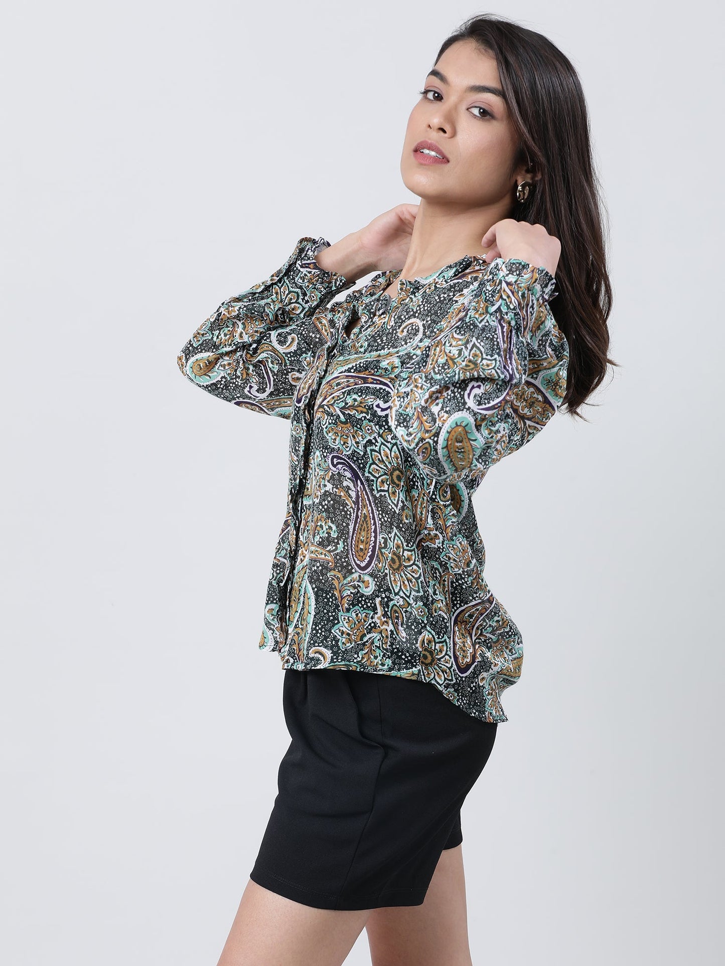 Women Regular Fit Green Printed Top
