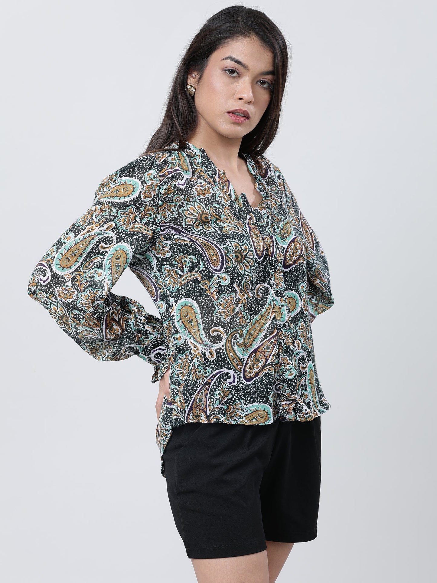 Women Regular Fit Green Printed Top