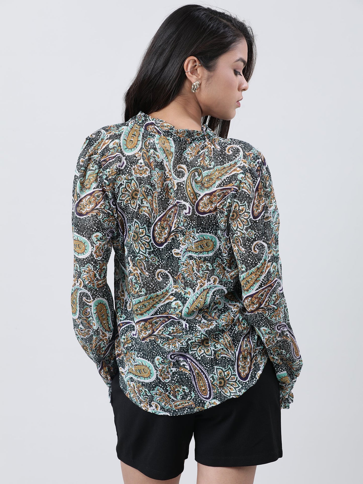 Women Regular Fit Green Printed Top