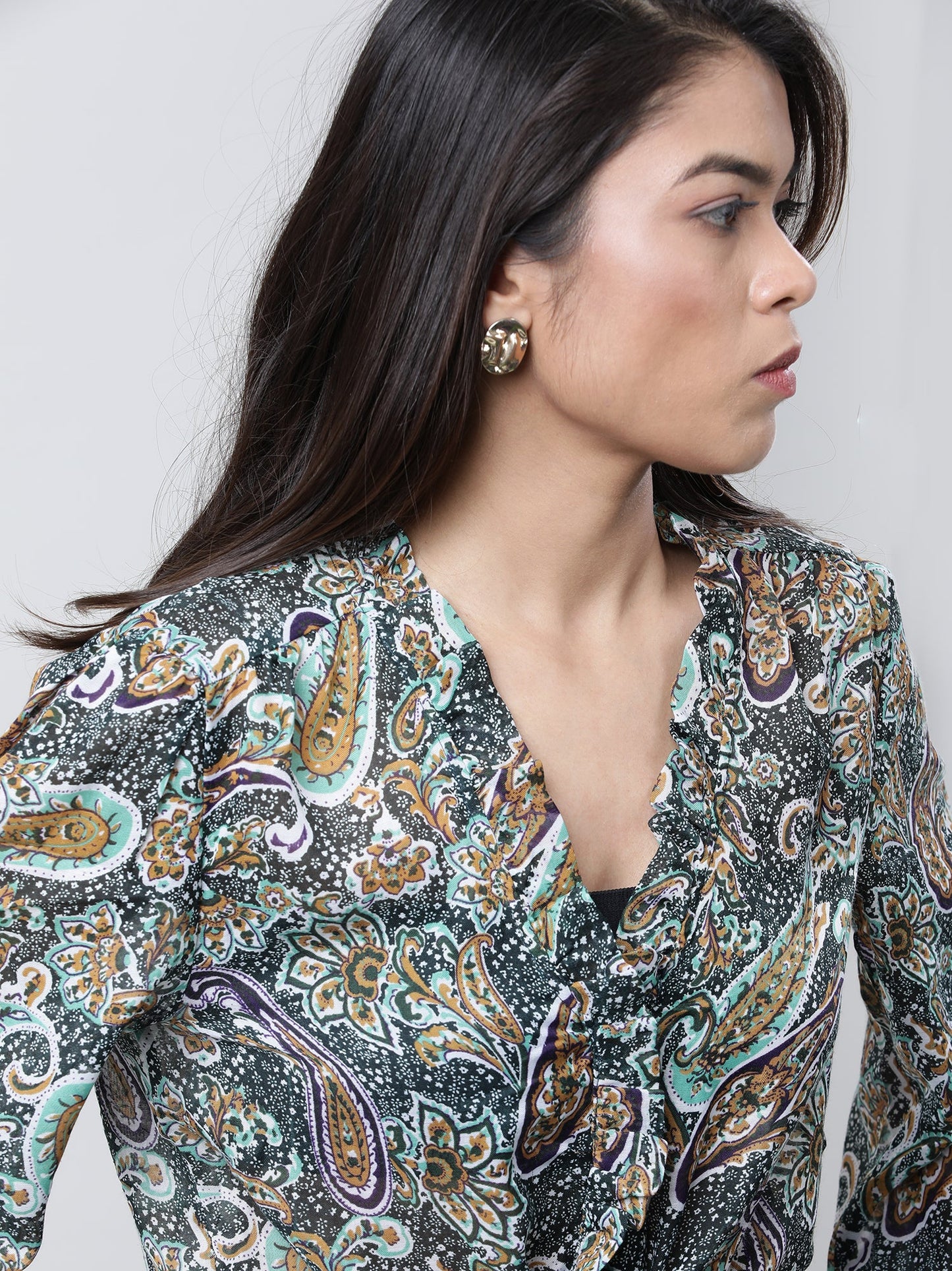 Women Regular Fit Green Printed Top