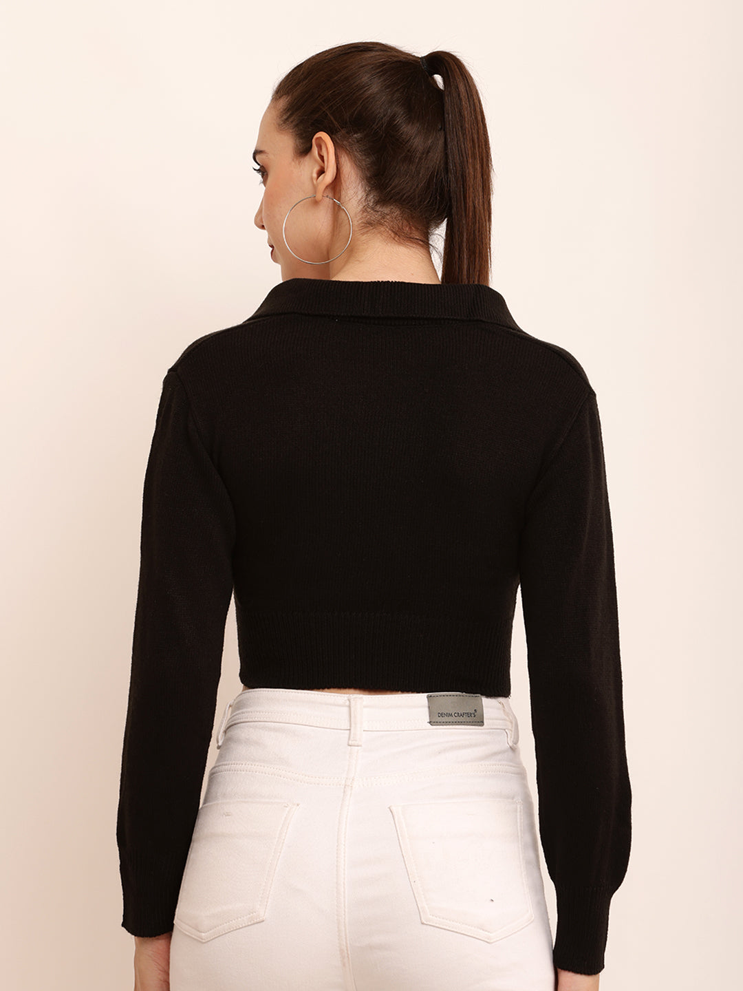 Women Roibbed Collar  Sweater