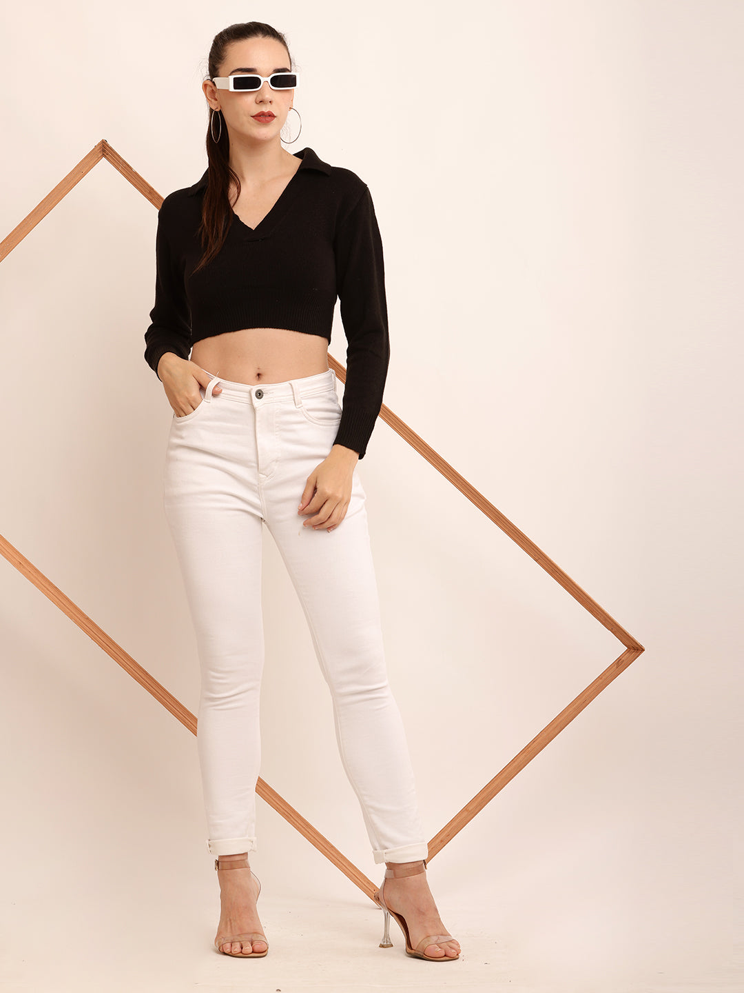 Women Roibbed Collar  Sweater