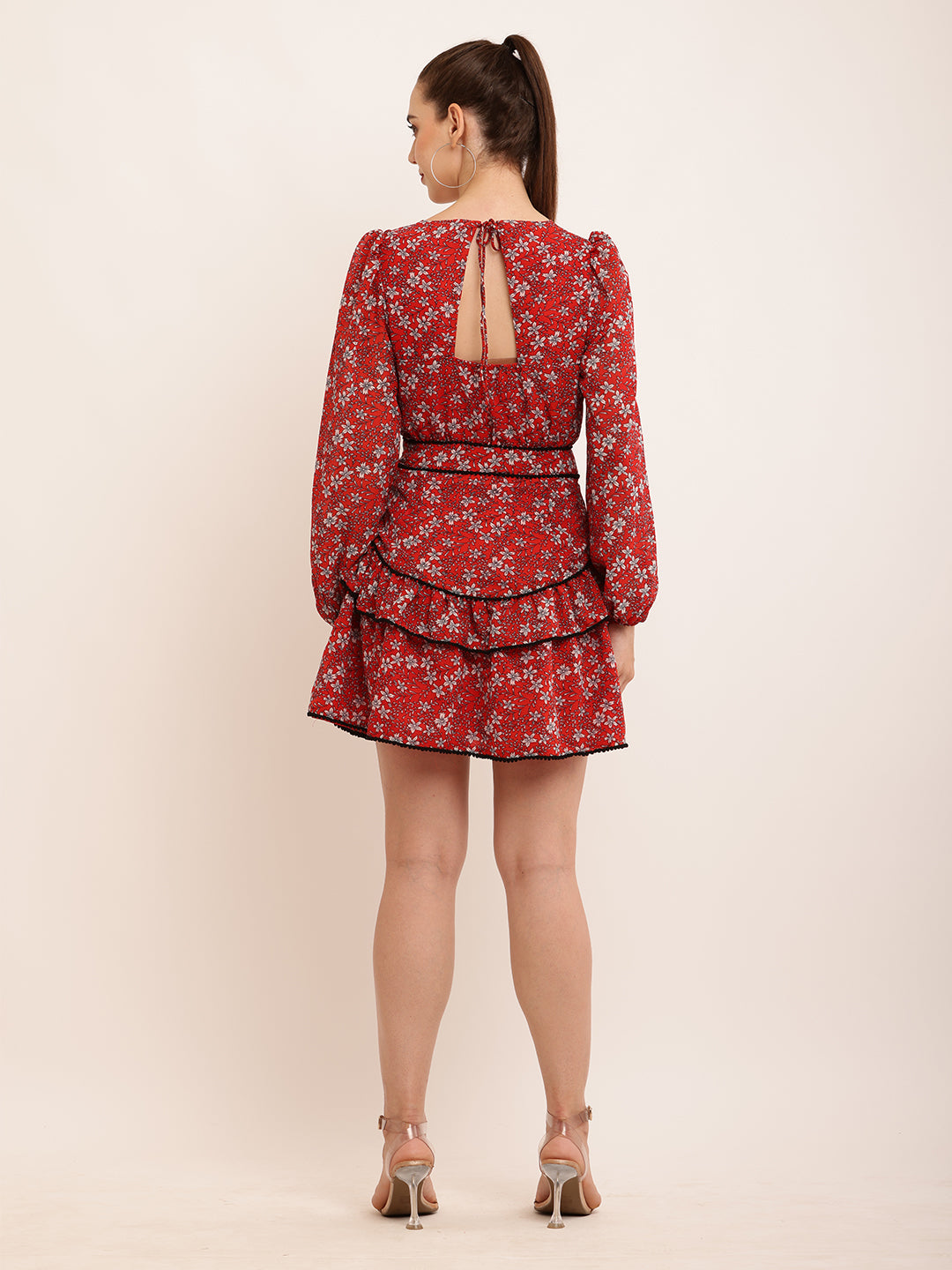 Women Red Floral Fit and Flare Dress