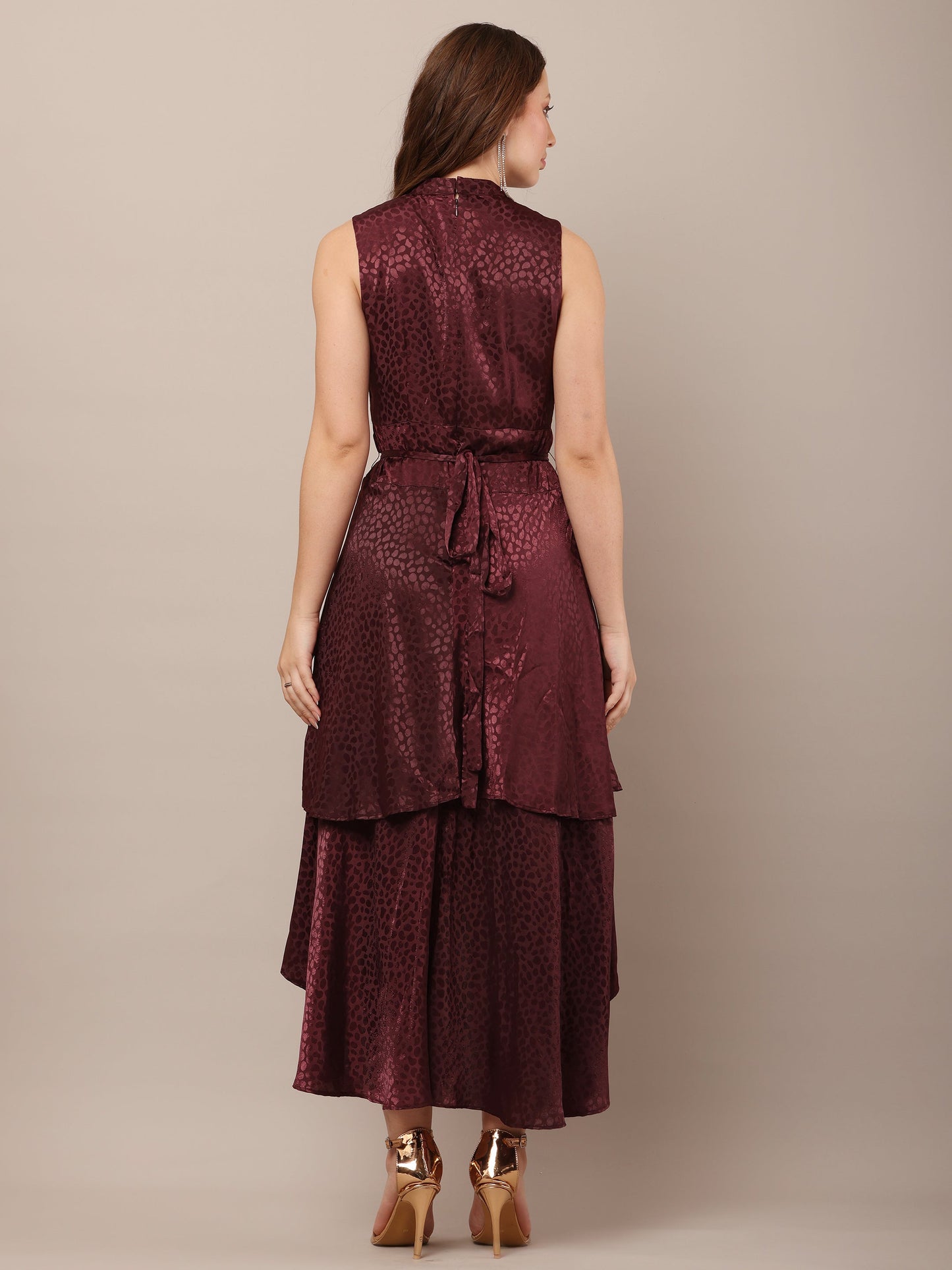 Women Wine Sleeveless Asymmetric Dress