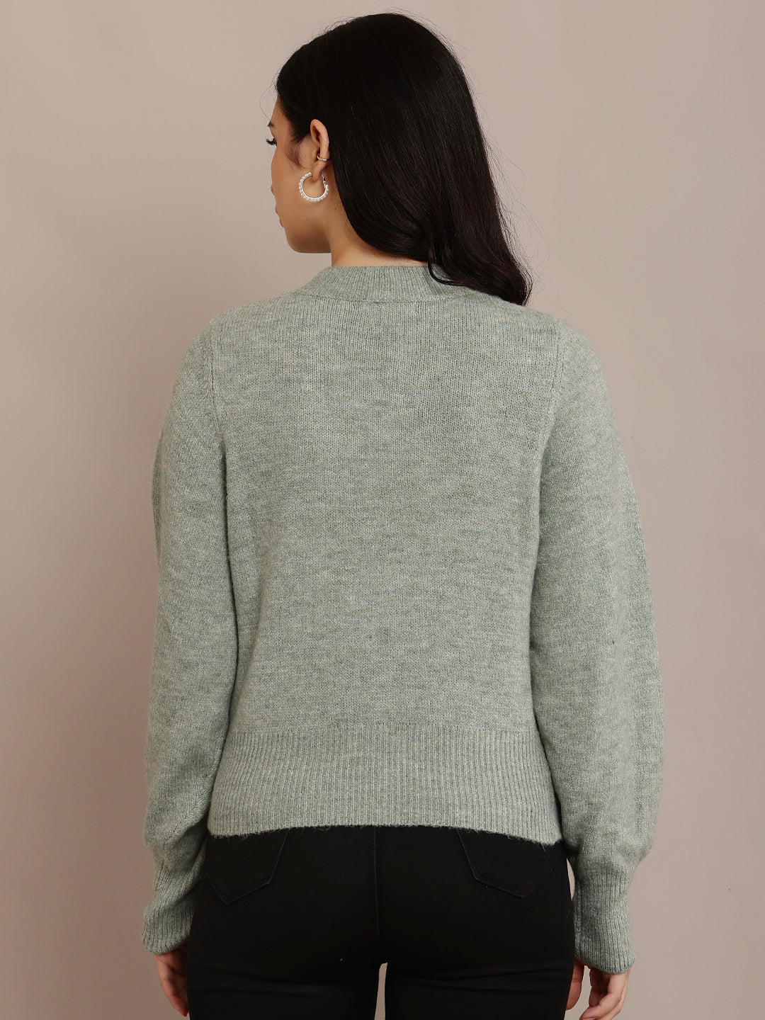 Women Crew Neck Green Sweater