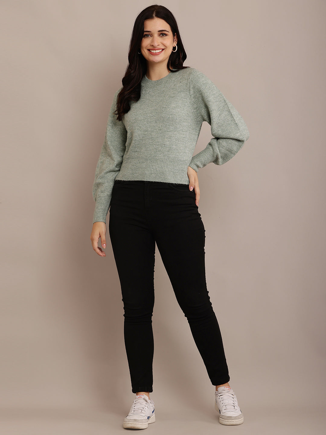 Women Crew Neck Green Sweater
