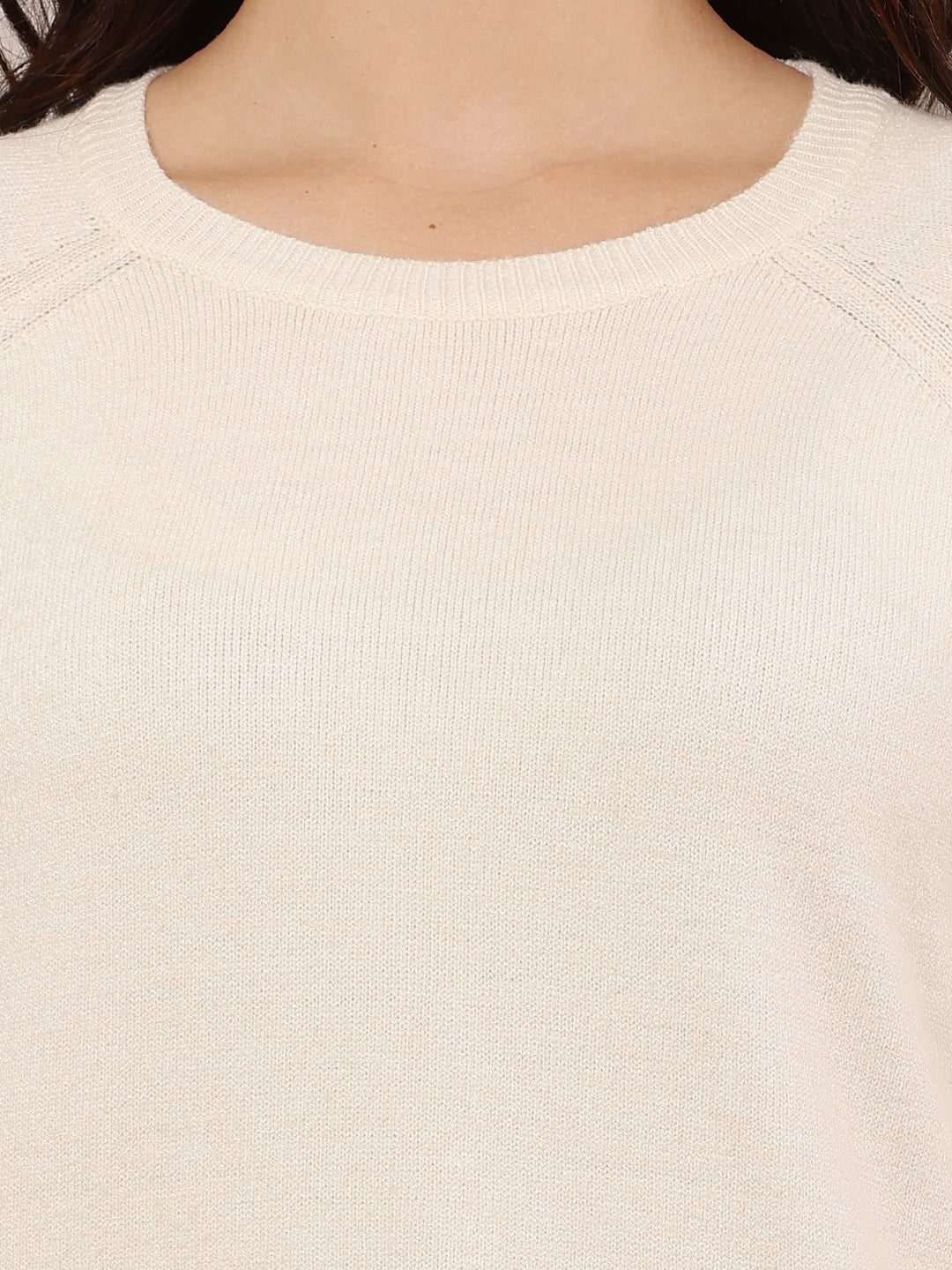 Women Cream Round Neck Sweater