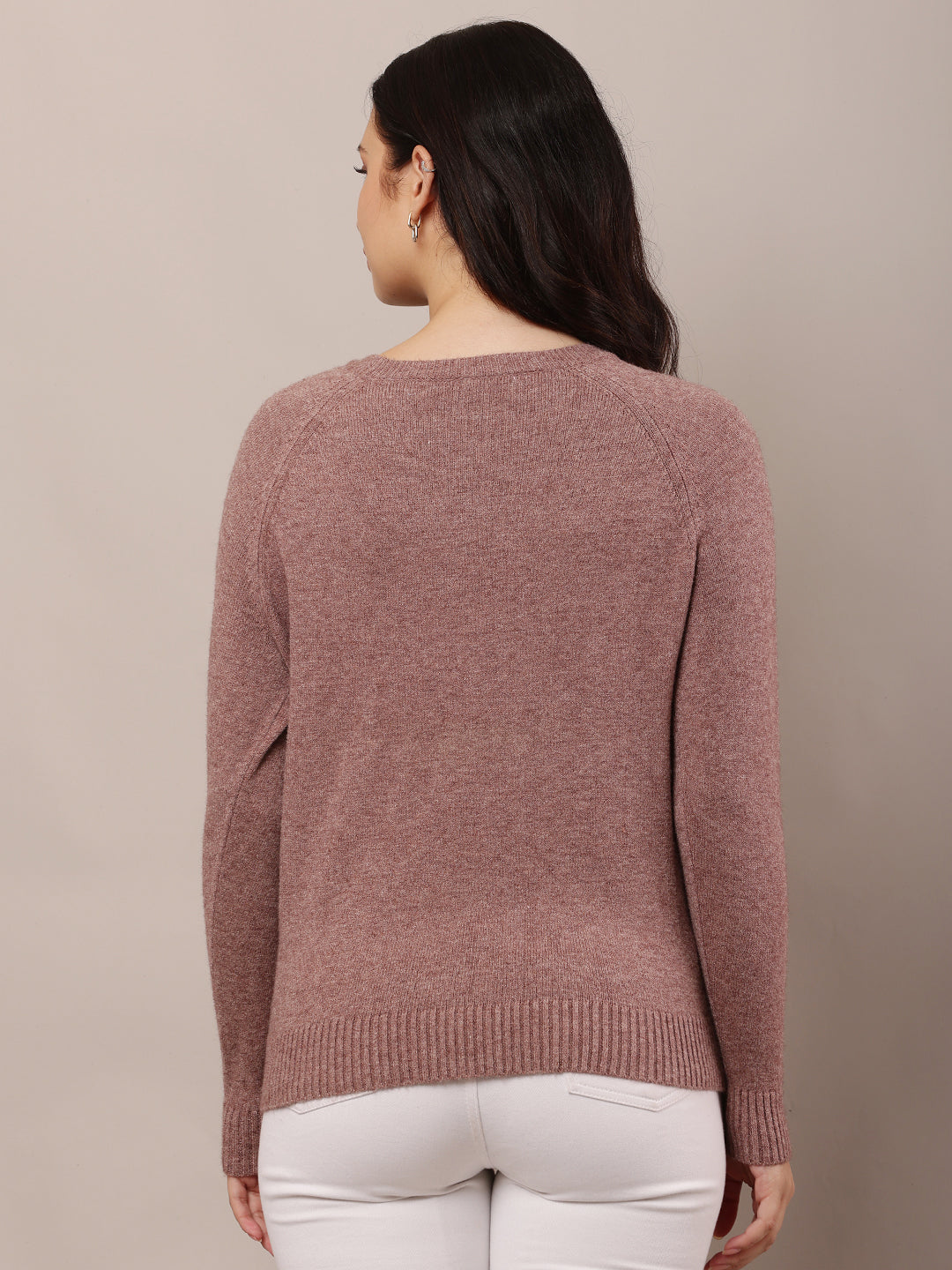 Women Wine Round Neck Sweater