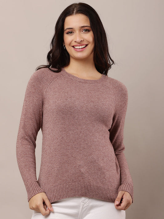 Women Wine Round Neck Sweater