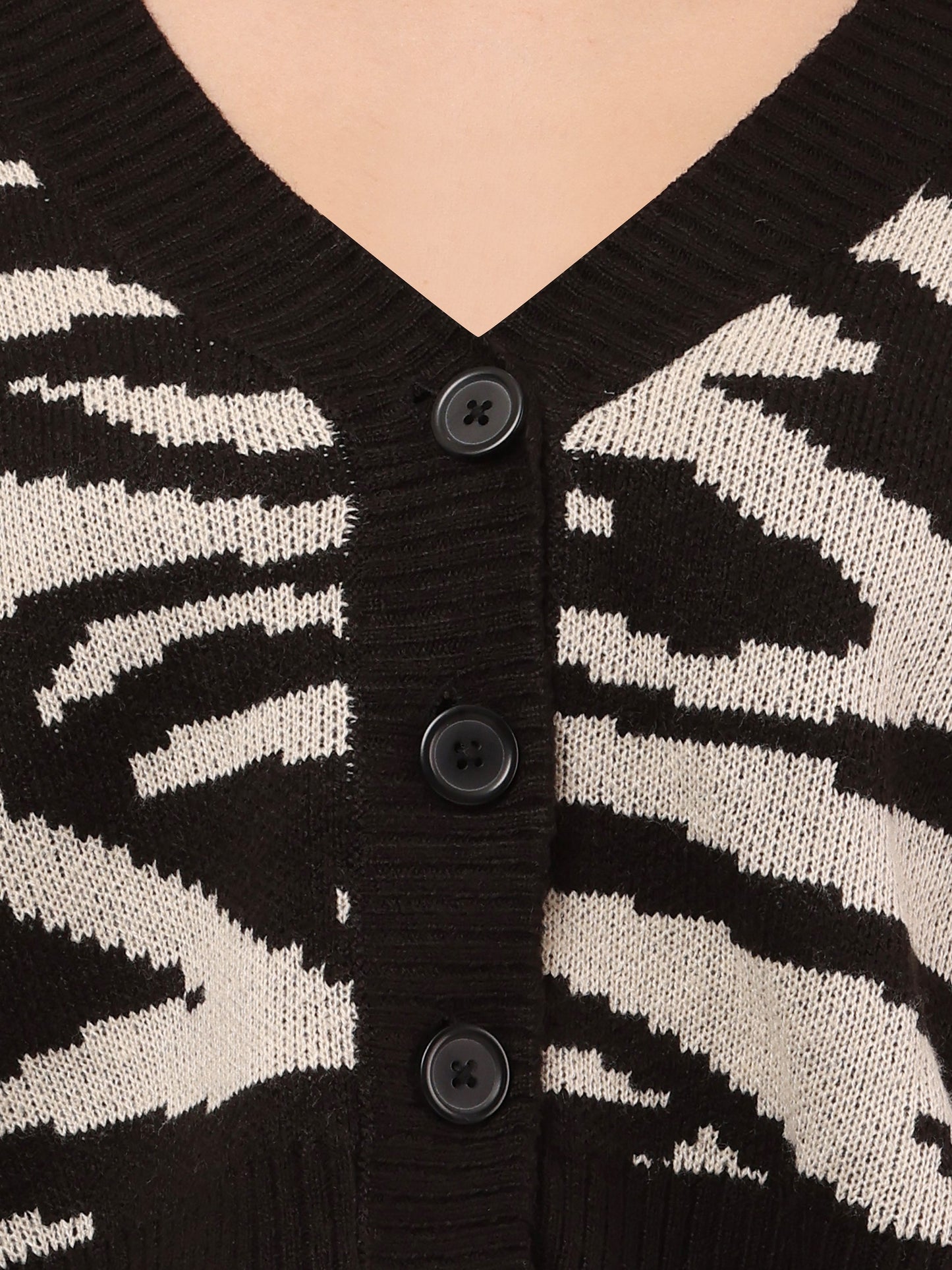 Women Zebra Striped Drop Shoulder Cardigan