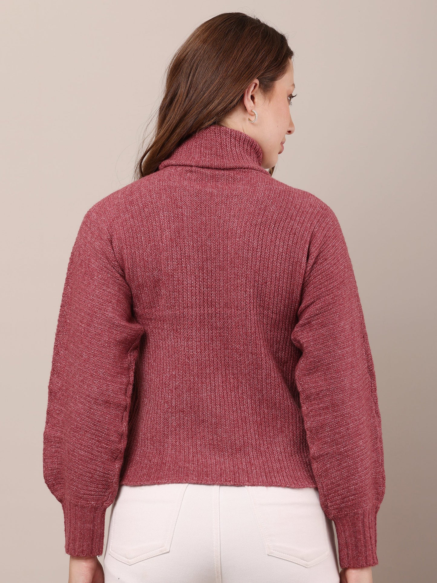 Women High Neck Cable Knit Sweater