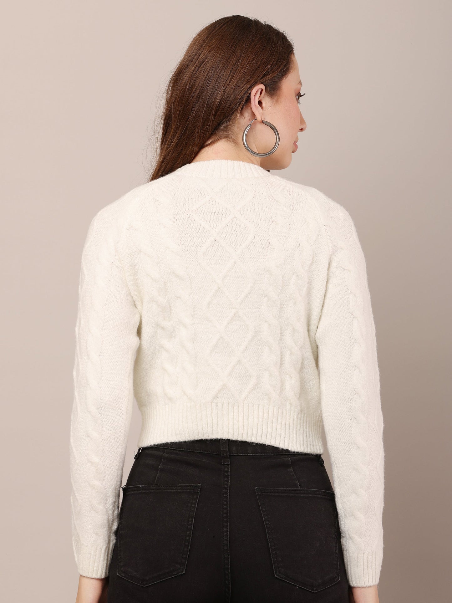 Women Acrylic Off-white Crop Sweater