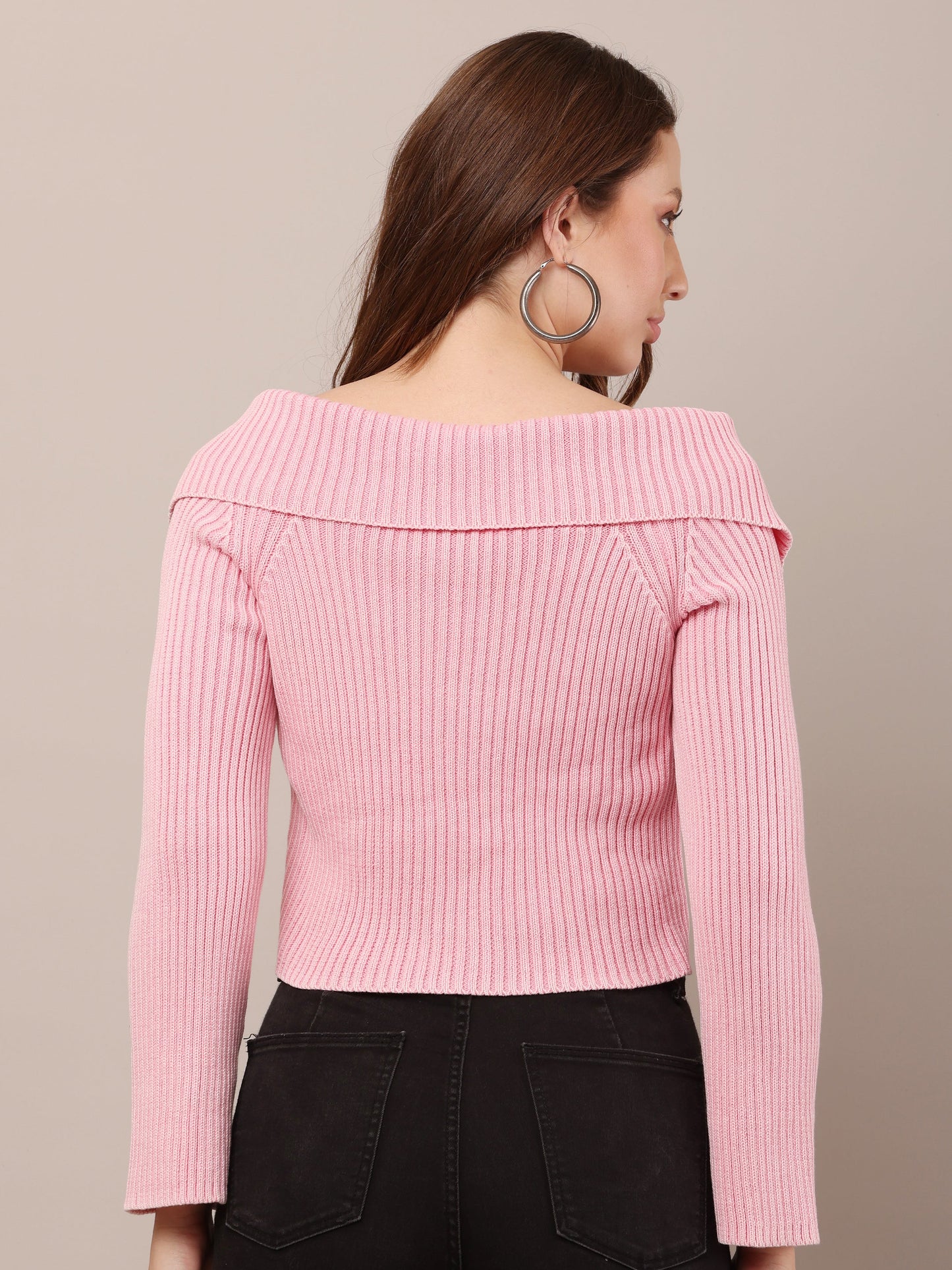 Women Cotton Off-Shoulder Smoke Pink Crop Top