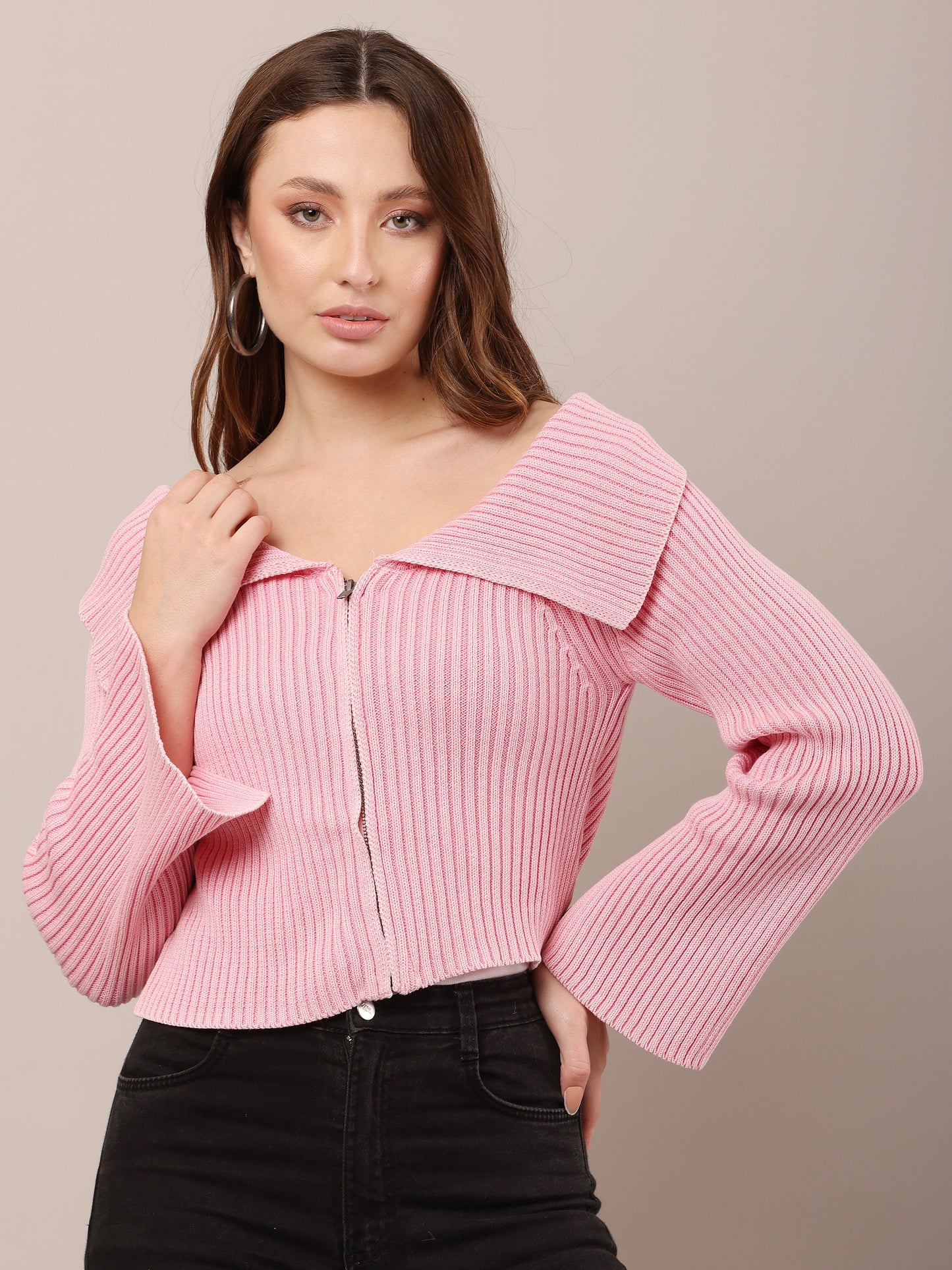 Women Cotton Off-Shoulder Smoke Pink Crop Top