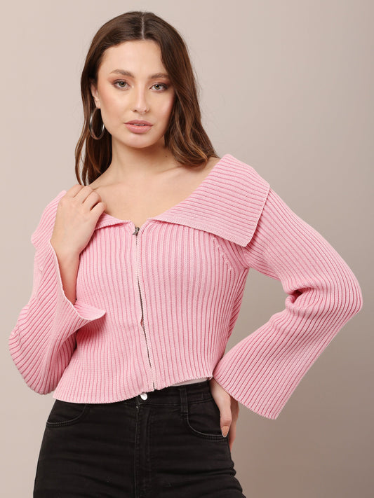 Women Cotton Off-Shoulder Smoke Pink Crop Top
