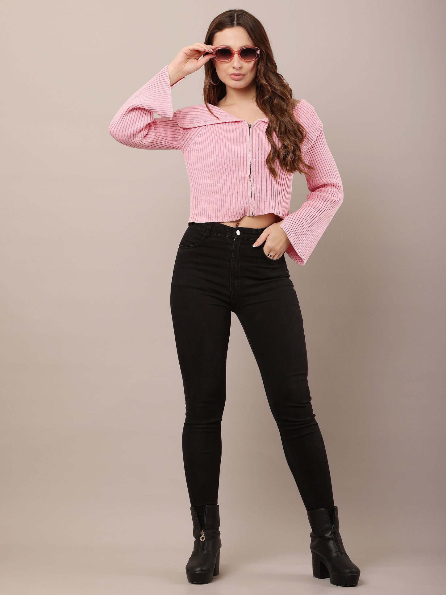 Women Cotton Off-Shoulder Smoke Pink Crop Top