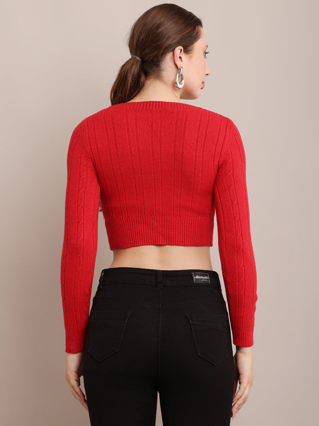 Women Ribbed Fitted Red Crop Top