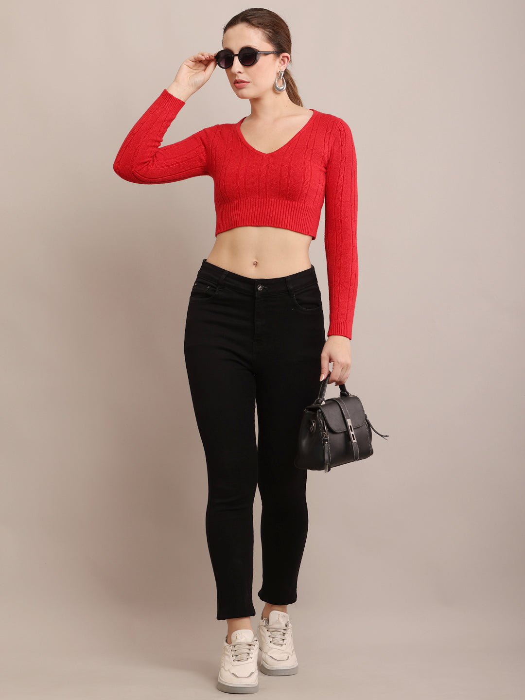 Women Ribbed Fitted Red Crop Top